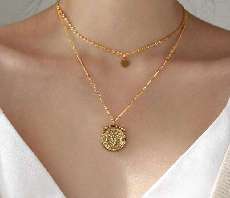 Roman numeral circle double necklace