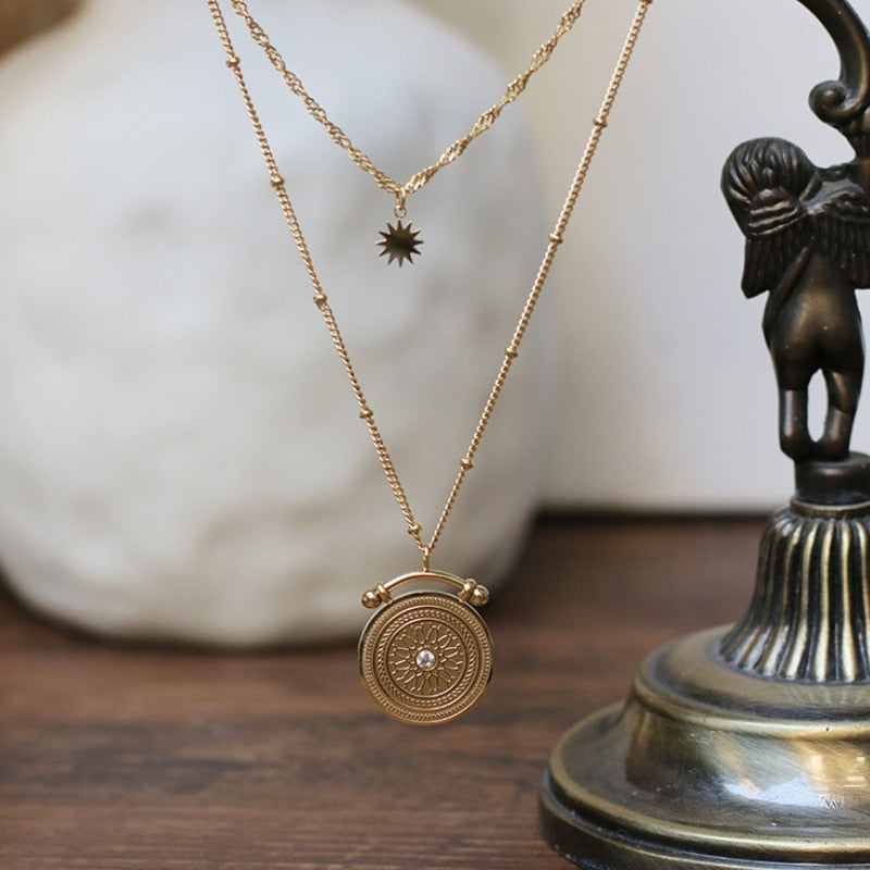 Roman numeral circle double necklace