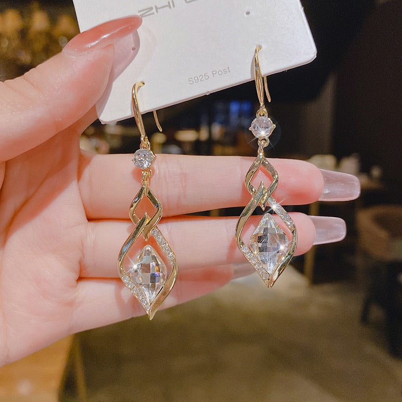 Geometric square zircon earrings