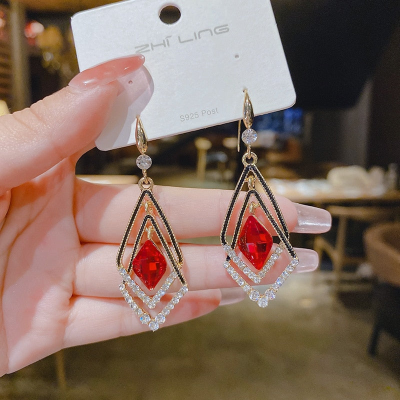 Geometric square zircon earrings