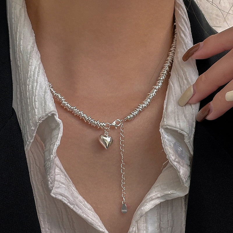 Silver ring chain Love necklace