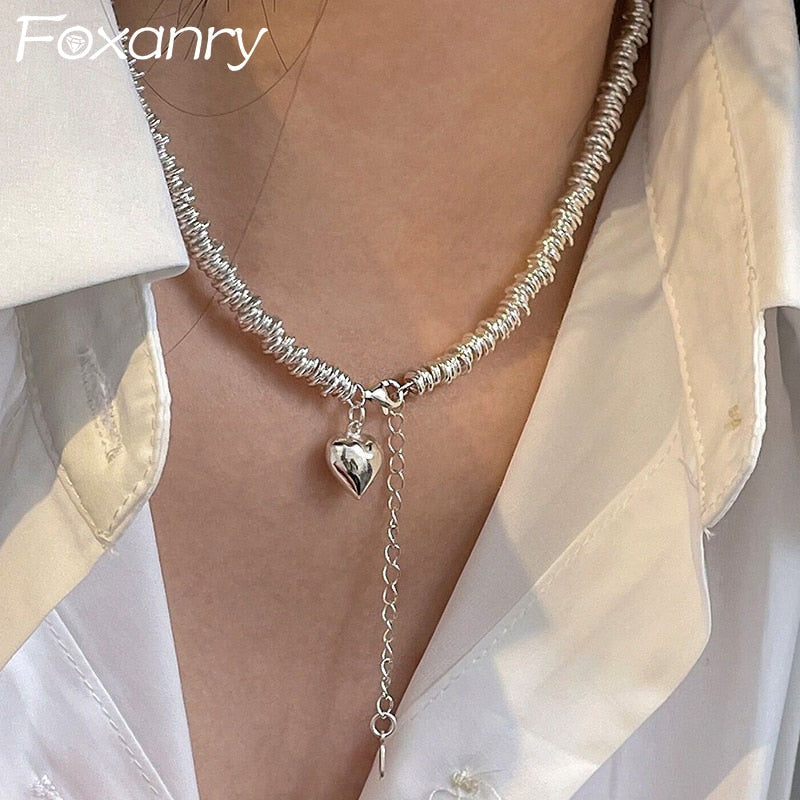 Silver ring chain Love necklace