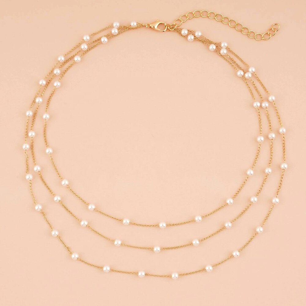 Elegant Triple Layered Pearl Necklace