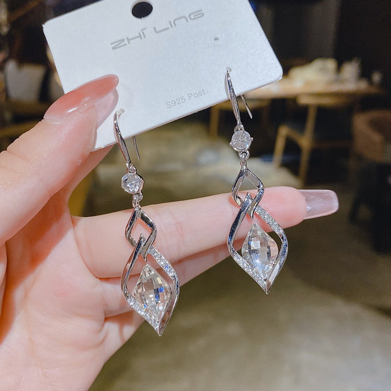 Geometric square zircon earrings