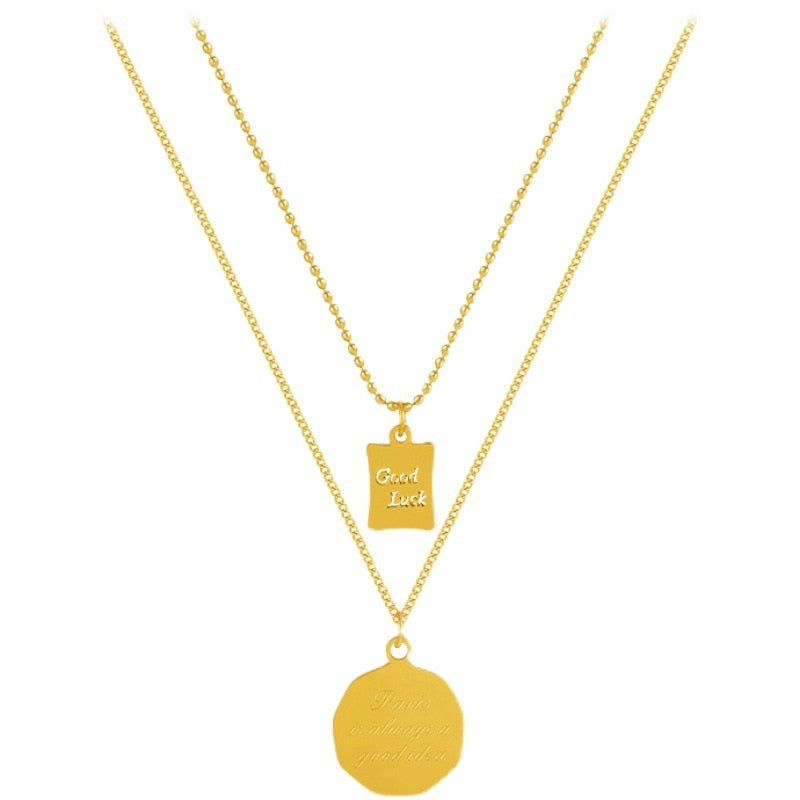 Roman numeral circle double necklace