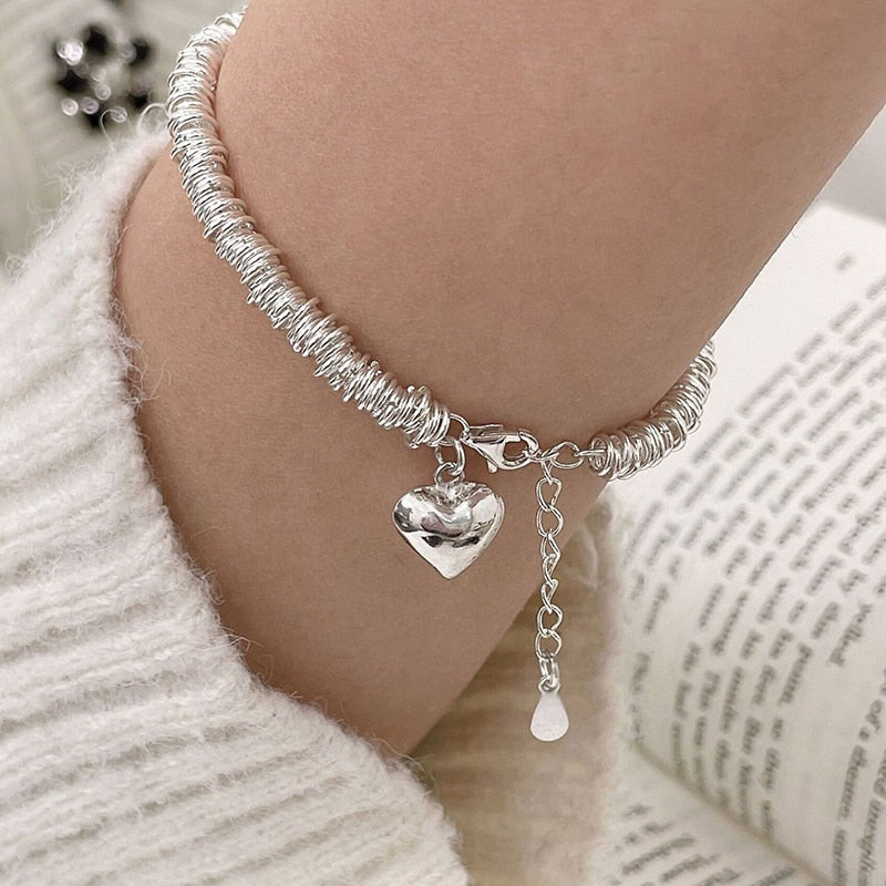 Silver ring chain Love necklace