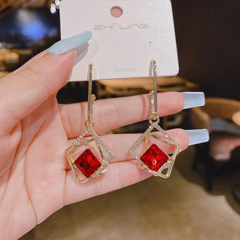 Geometric square zircon earrings