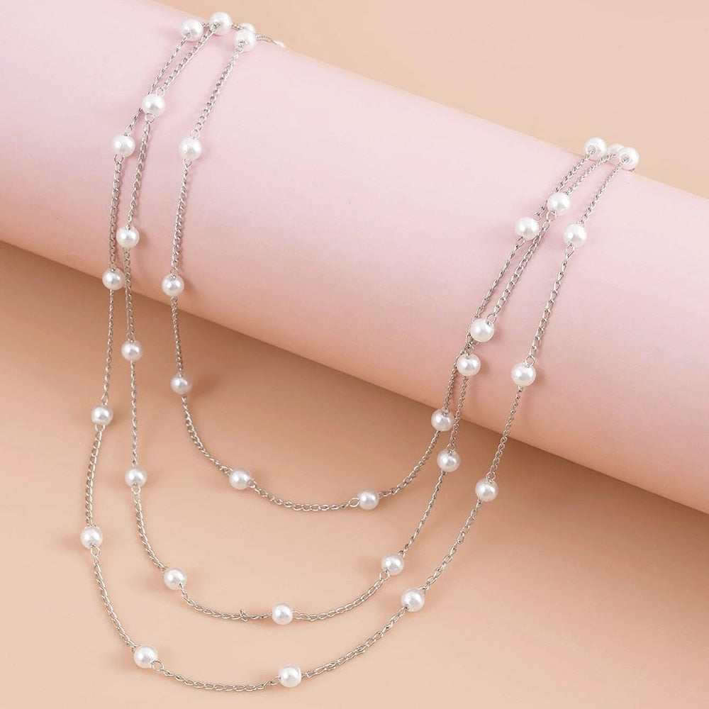 Elegant Triple Layered Pearl Necklace