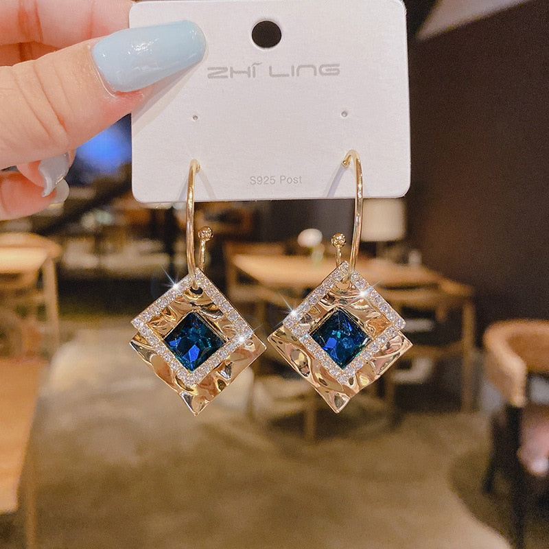 Geometric square zircon earrings