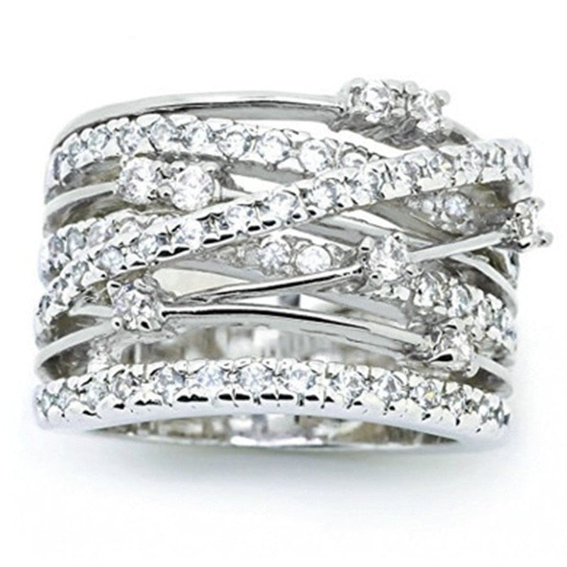 Sterling Silver Multi-Row Interlocking Eternity Band