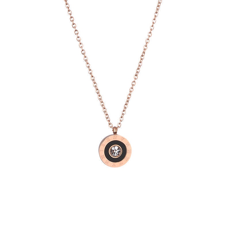 Rose Gold Roman Numeral Interlocking CZ Diamond Necklace