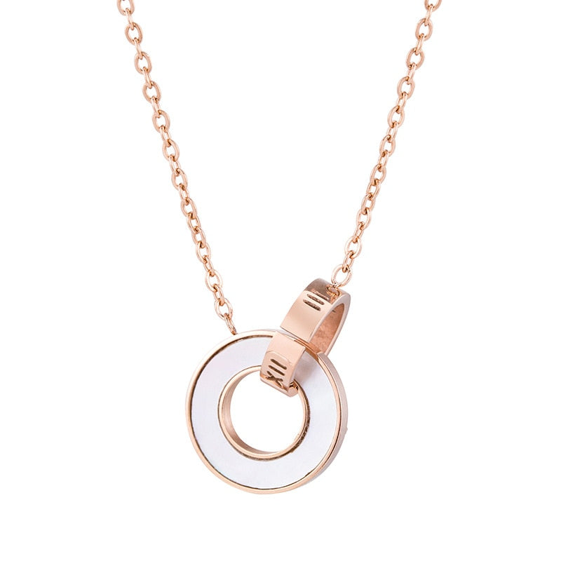 Rose Gold Roman Numeral Interlocking CZ Diamond Necklace